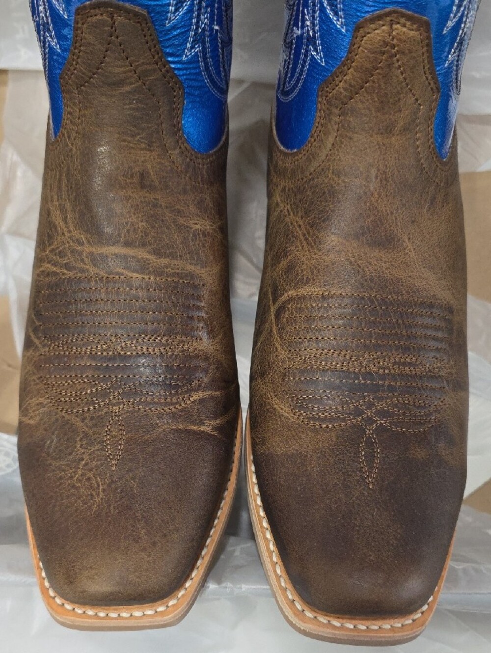 Ariat NIB Men's Size 11 EE Wide Ringer Western Boots Brown/Bright Blue TOBx - Picture 10 of 15